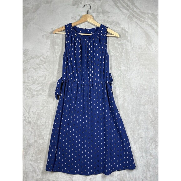 Juicy Couture Navy & Gold Polka Dots Tie Sides High Neck Dress Women’s XS - Picture 1 of 11